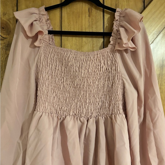 SHEIN Plus Size Peplum Blouse 2X Pink Square Neck Lantern Sleeves - Picture 4 of 6